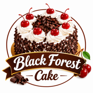 Black Forest Cake topped with chocolate shavings, whipped cream, and cherries.