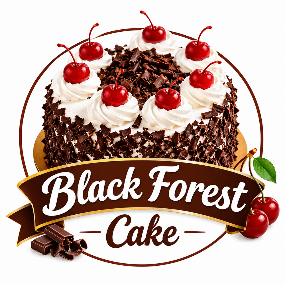 Black Forest Cake topped with chocolate shavings, whipped cream, and cherries.